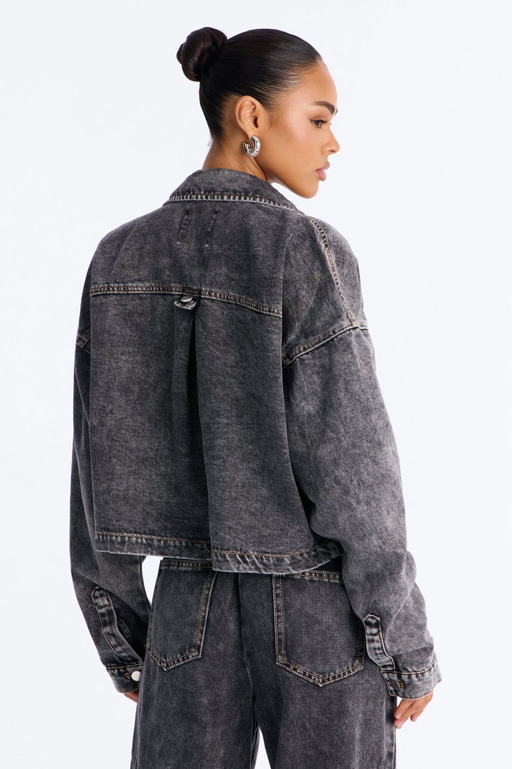 Airplane Mode Drapey Denim Shacket - Dark Grey