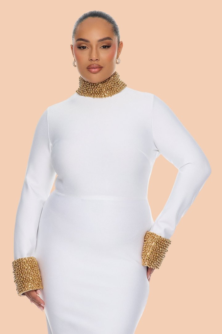 Cleo Embellished Maxi Dress - White/Gold