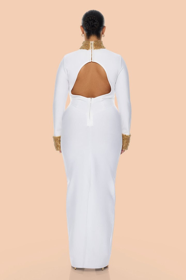 Cleo Embellished Maxi Dress - White/Gold