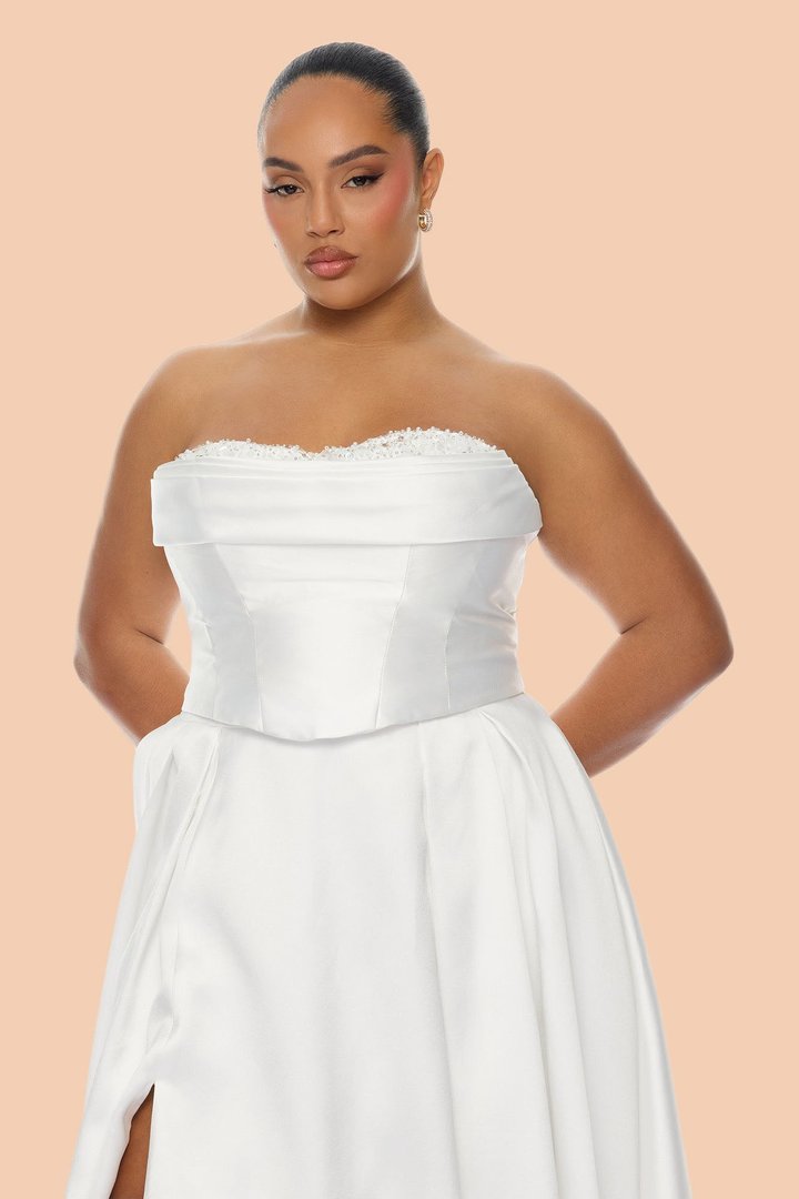 Emilia Embellished Satin Gown - White