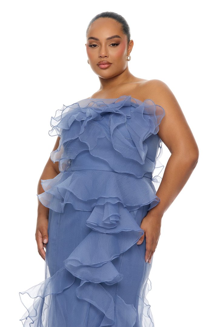 Meant To Be Ruffle Gown - Blue