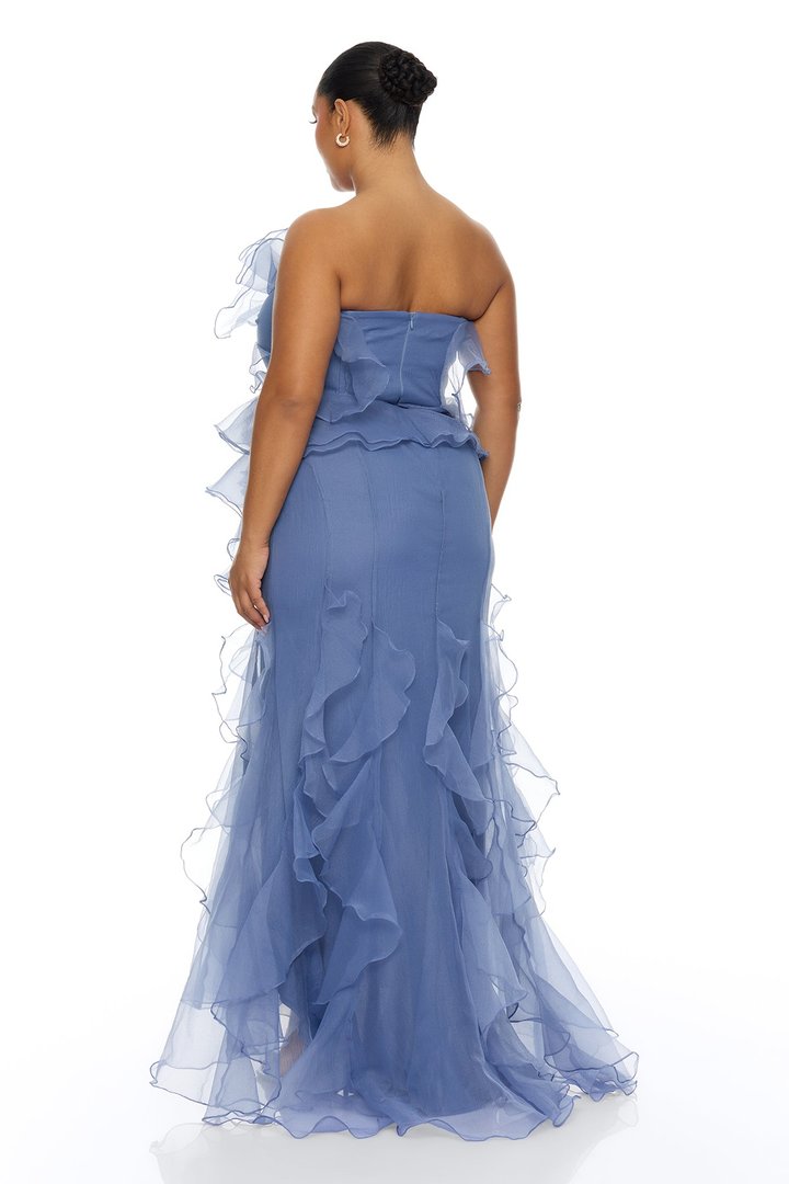 Meant To Be Ruffle Gown - Blue