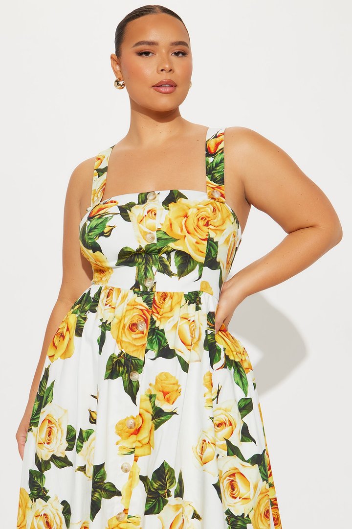 Sunday Symphony Floral Midi Dress - Yellow/combo