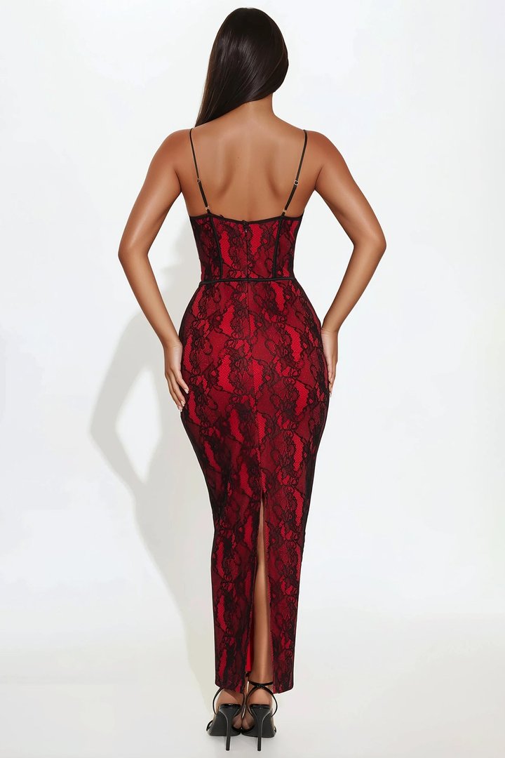 Head Turner Lace Maxi Dress - Red/Black