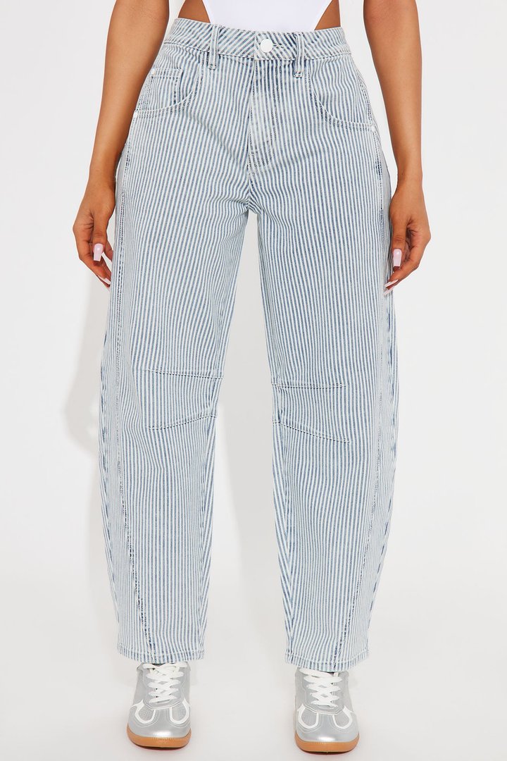 Lust For Life Denim Stripe Barrel Leg Jeans - Dark Denim