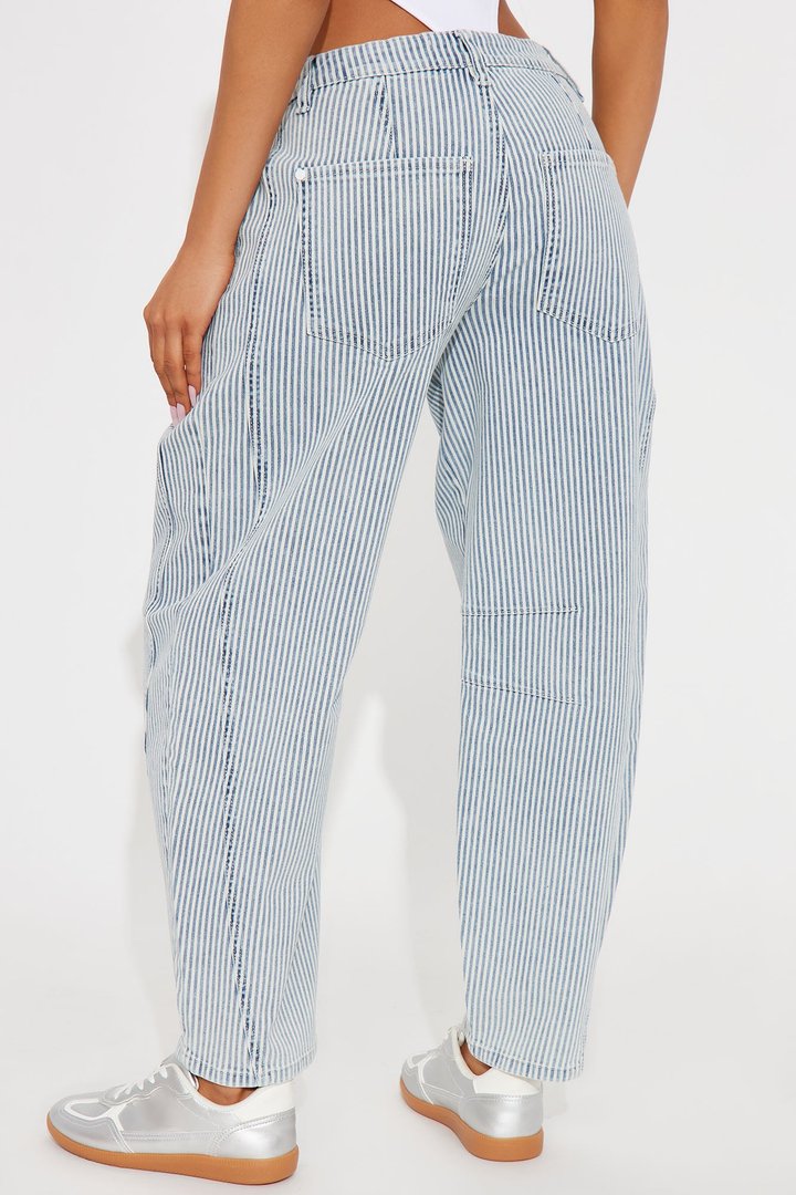 Lust For Life Denim Stripe Barrel Leg Jeans - Dark Denim