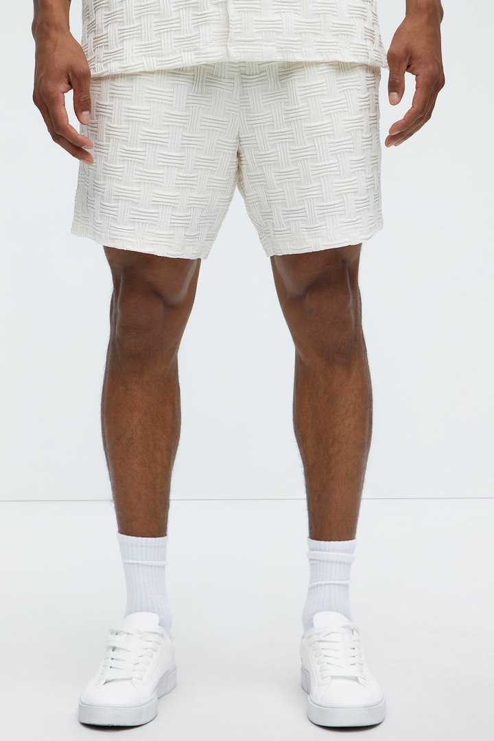 Criss Cross Textured Shorts - Cream