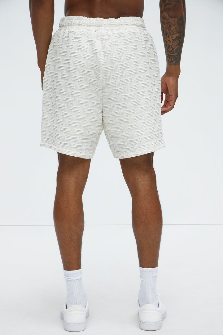 Criss Cross Textured Shorts - Cream