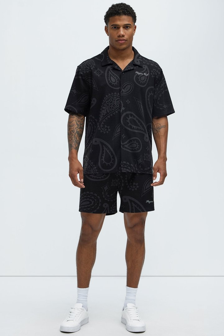 Heritage Paisley Short Sleeve Button Up - Black