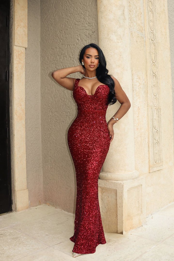 Alora Sequin Maxi Dress - Burgundy