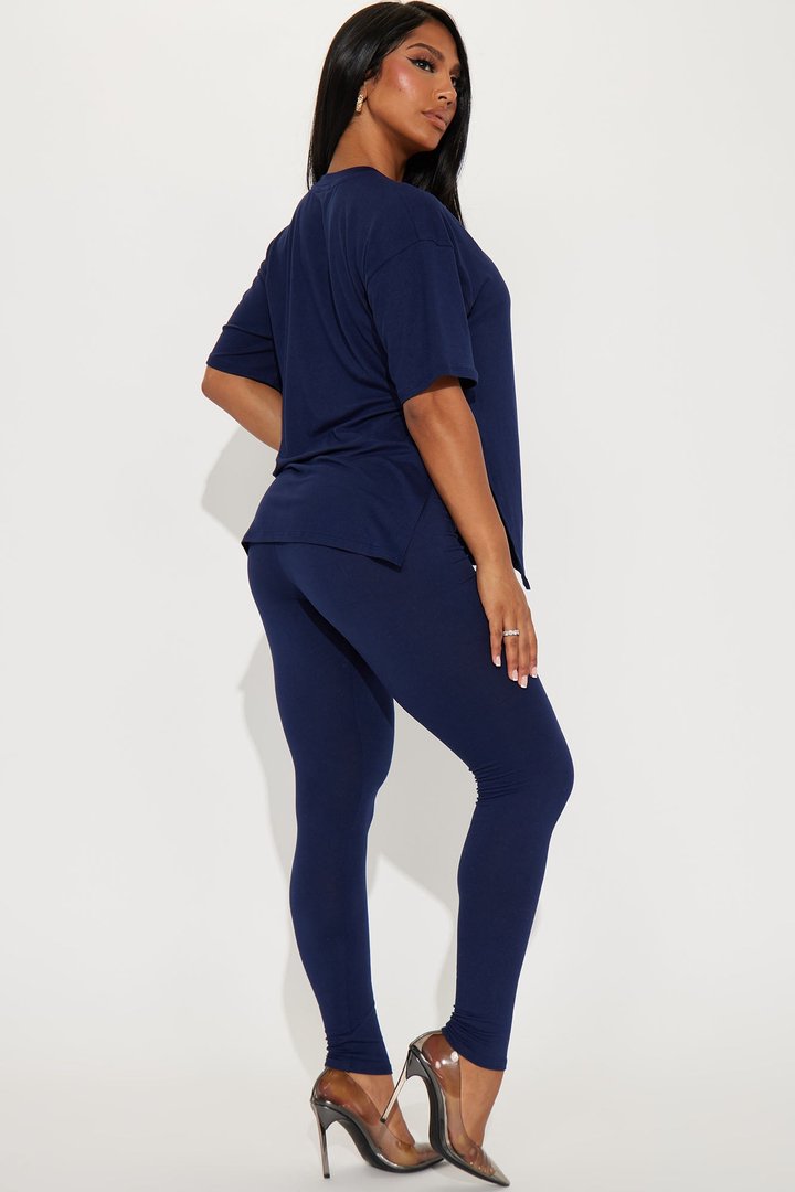 Lets Chill Together Short Sleeve Legging Set - Navy