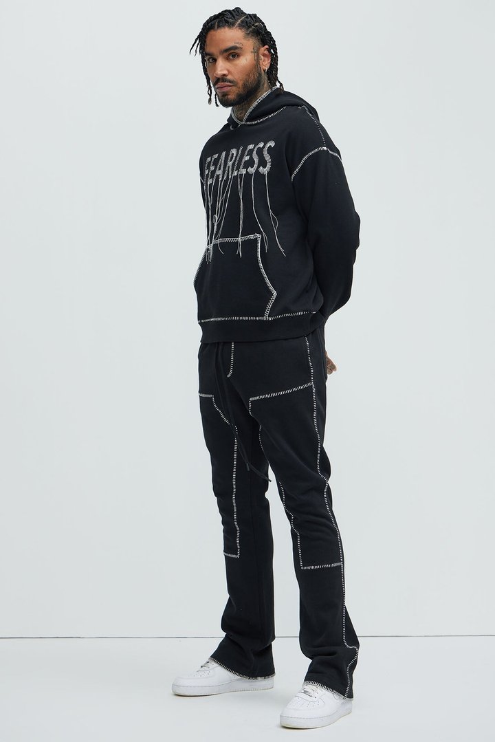 Tayson Stitch Skinny Flared Sweatpants - Black