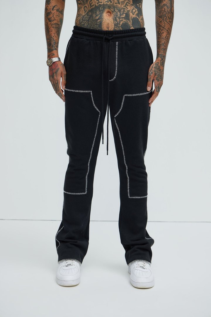 Tayson Stitch Skinny Flared Sweatpants - Black