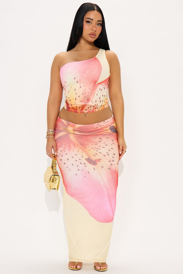 Palm Springs Mesh Maxi Skirt Set - Yellow/combo