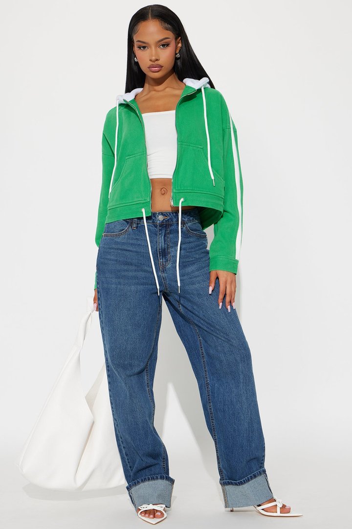Catch Up Hooded Twill Jacket - Kelly Green