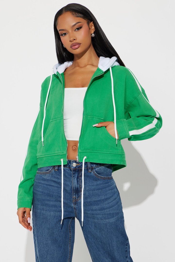 Catch Up Hooded Twill Jacket - Kelly Green
