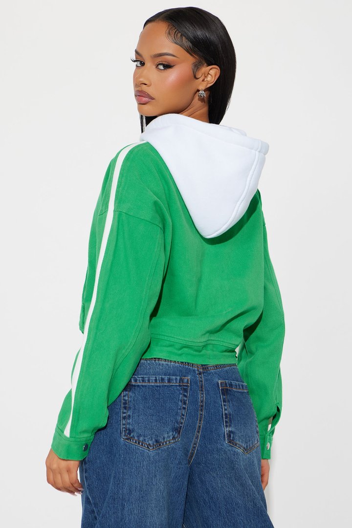 Catch Up Hooded Twill Jacket - Kelly Green