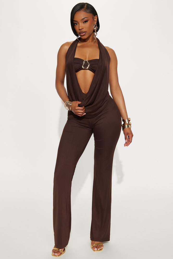 Make It Yours Mesh 3 Piece Pant Set - Chocolate