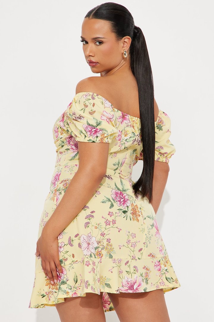 Monroe Floral Mini Dress - Yellow/combo