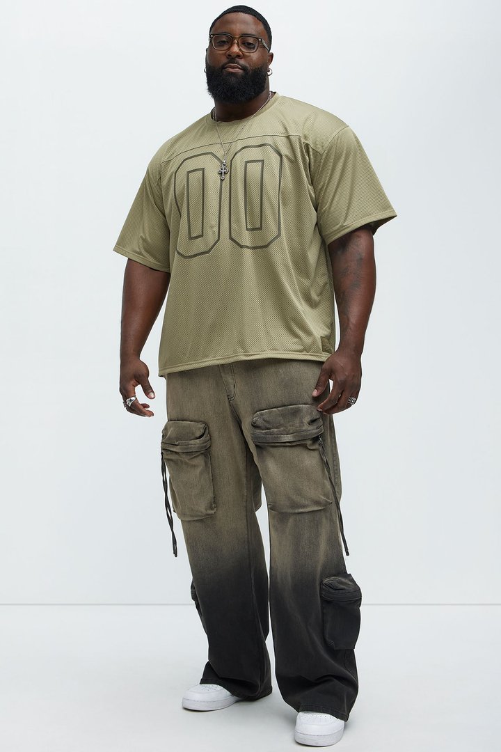 Mesh Boxy Football Short Sleeve Tee - Olive
