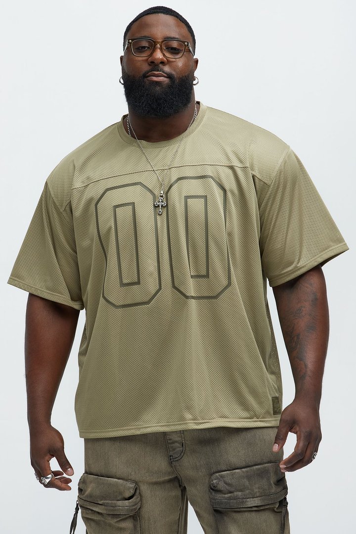 Mesh Boxy Football Short Sleeve Tee - Olive