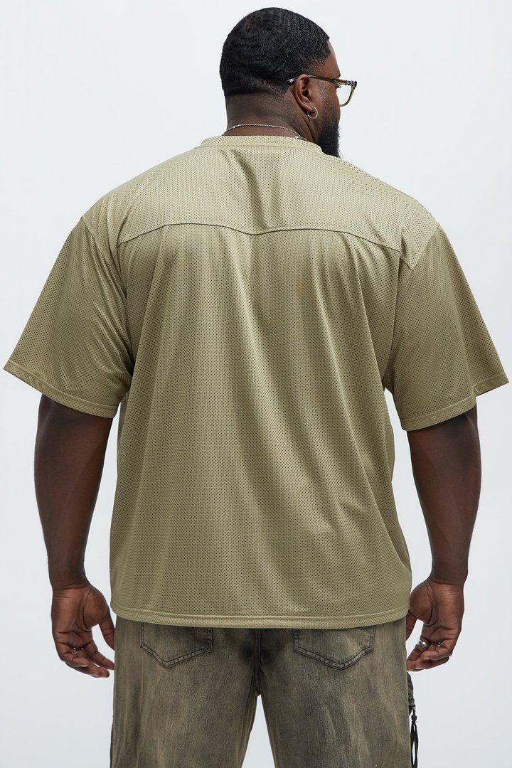 Mesh Boxy Football Short Sleeve Tee - Olive