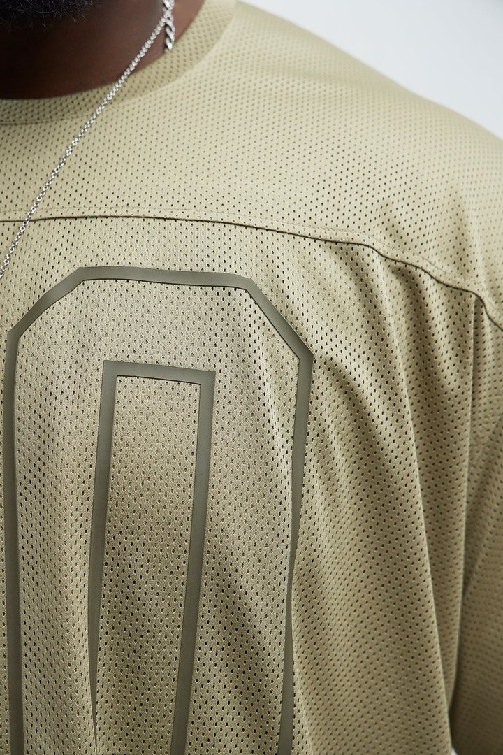 Mesh Boxy Football Short Sleeve Tee - Olive