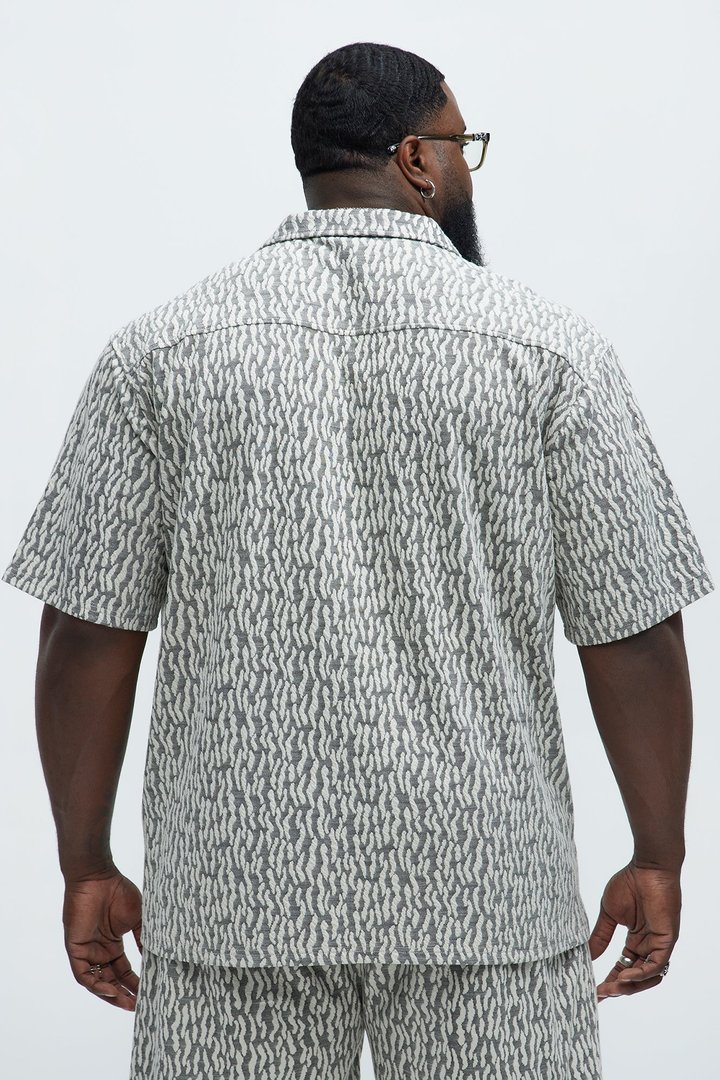 Havana Jacquard Short Sleeve Button Up Shirt - Grey