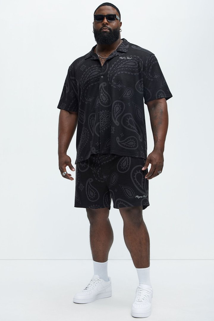 Heritage Paisley Short Sleeve Button Up - Black