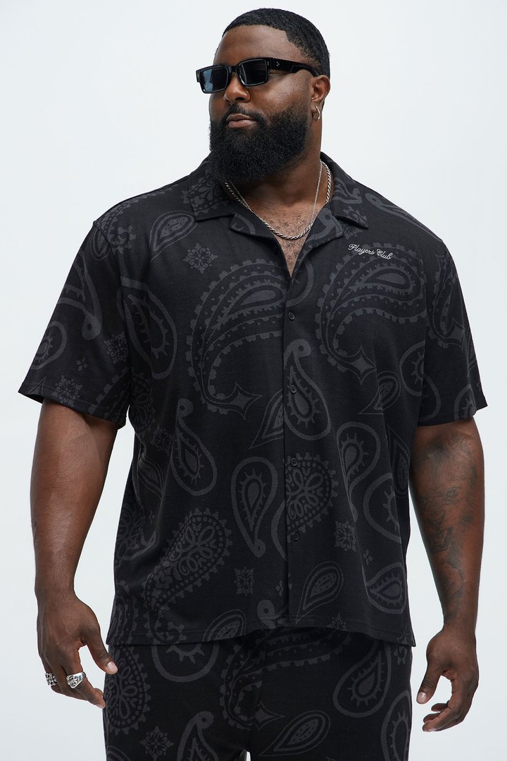 Heritage Paisley Short Sleeve Button Up - Black