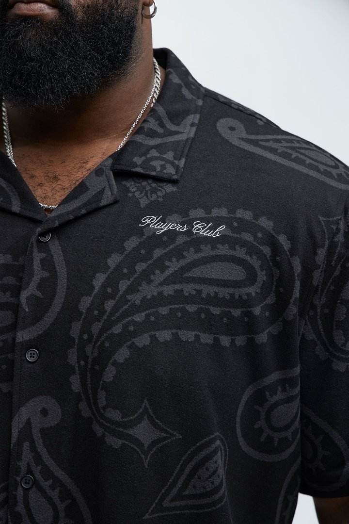 Heritage Paisley Short Sleeve Button Up - Black
