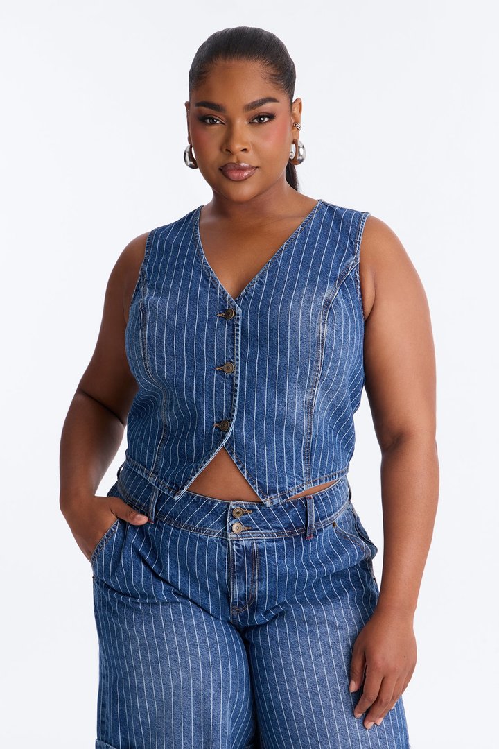 Legendary Striped Denim Vest - Dark Wash
