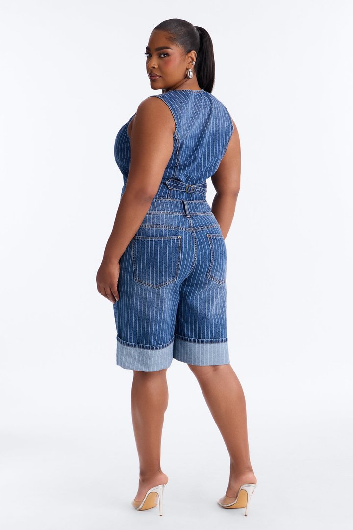 Legendary Striped Denim Vest - Dark Wash