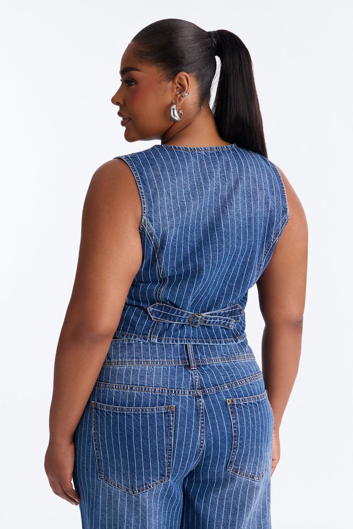 Legendary Striped Denim Vest - Dark Wash