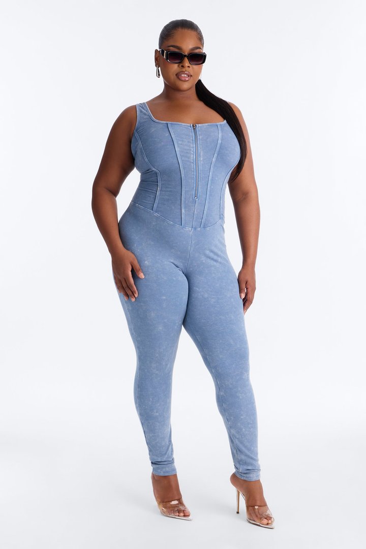 Lidia Washed Ribbed Jumpsuit - Denim