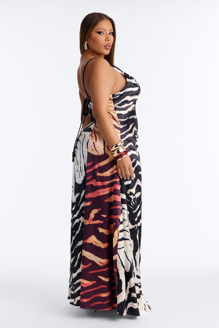 Party Animal Satin Maxi Gown - Black/combo