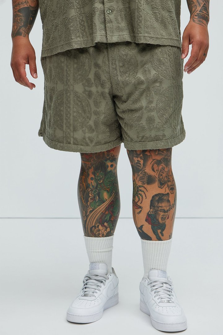 Link Textured Shorts - Olive