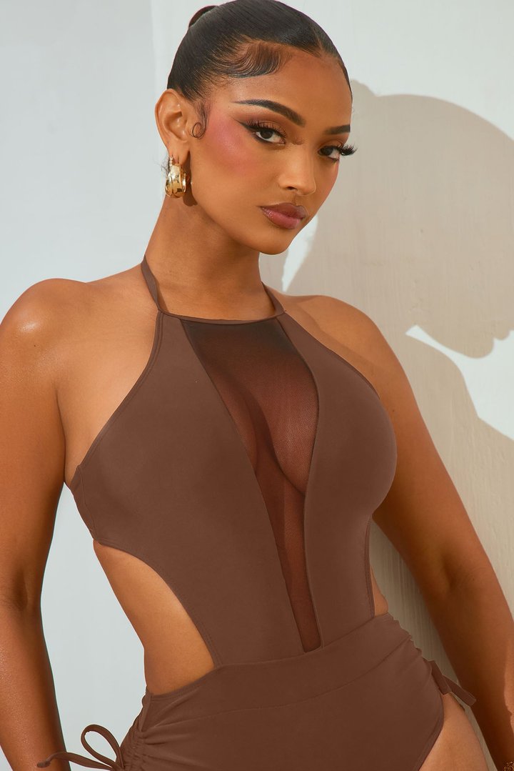Karly Mesh Cutout 1 Piece Swimsuit - Chocolate