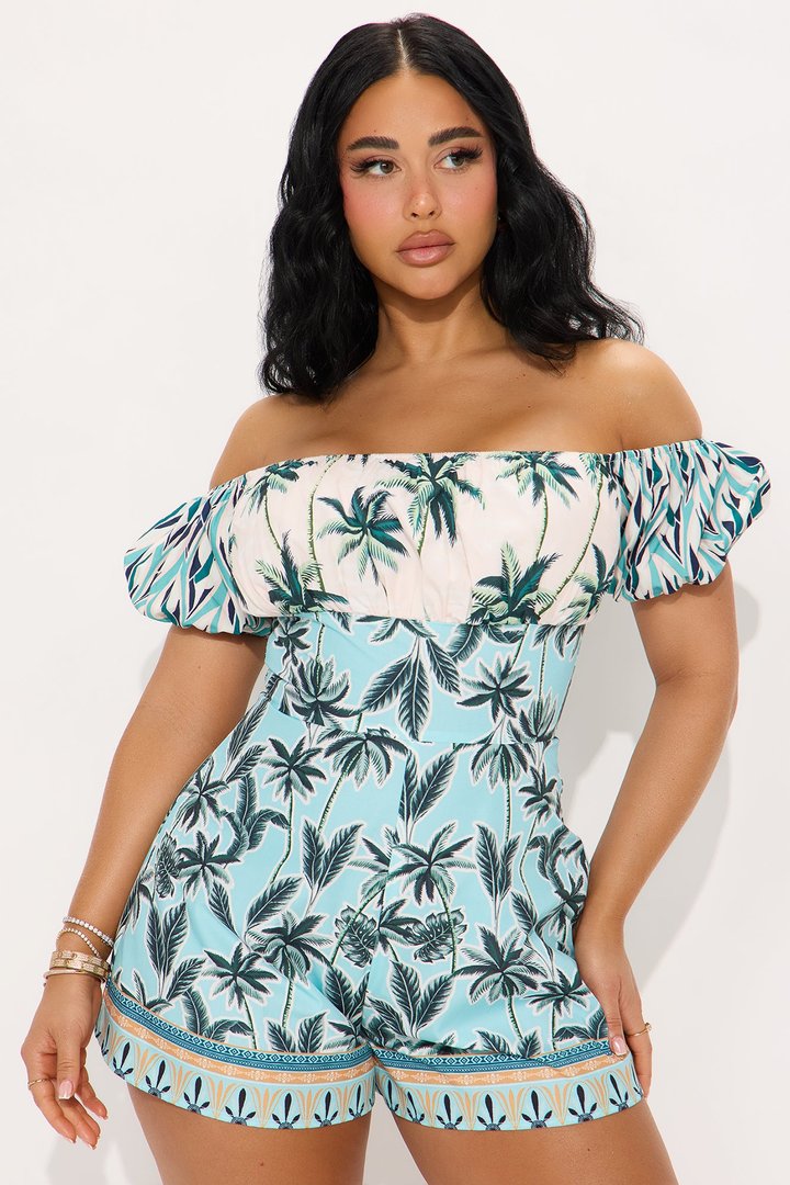 Palm Of My Hand Tropical Romper - Blue/combo