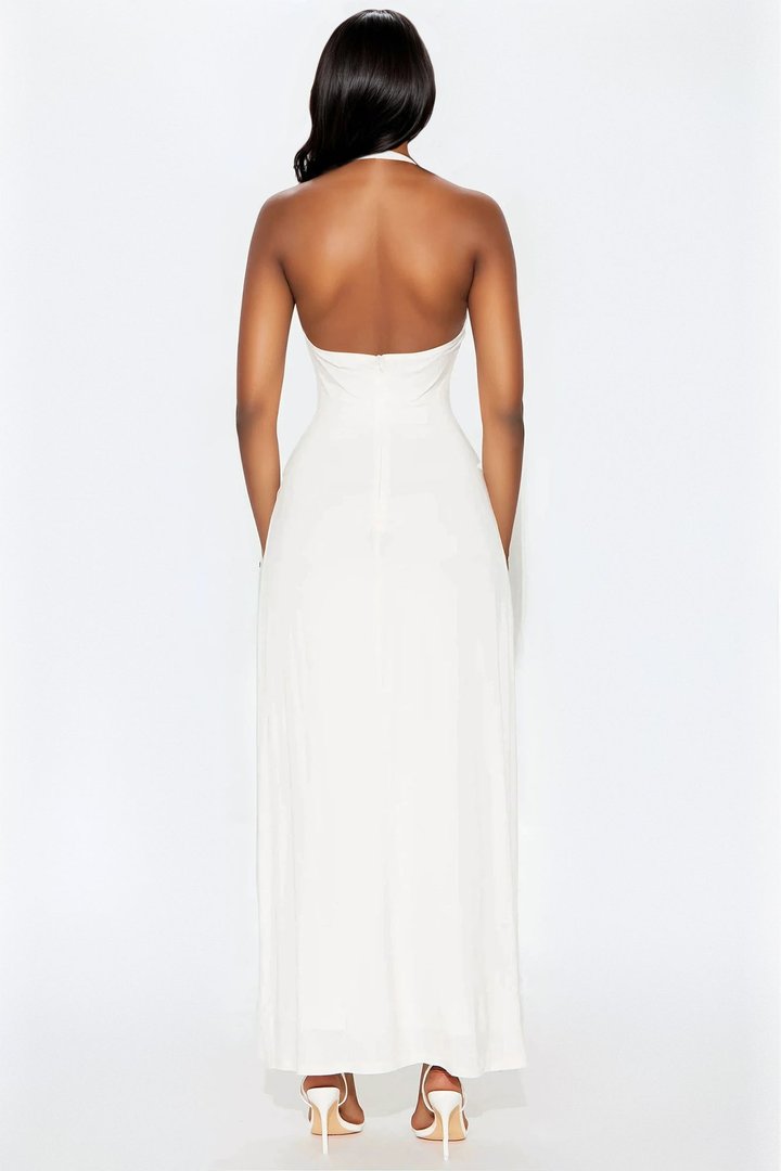 Charlotte Halter Plunge Maxi Dress - White