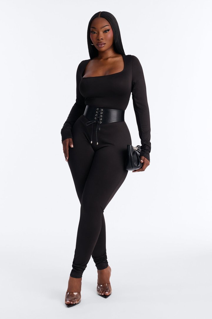 Sydney Belted Skinny Catsuit - Black