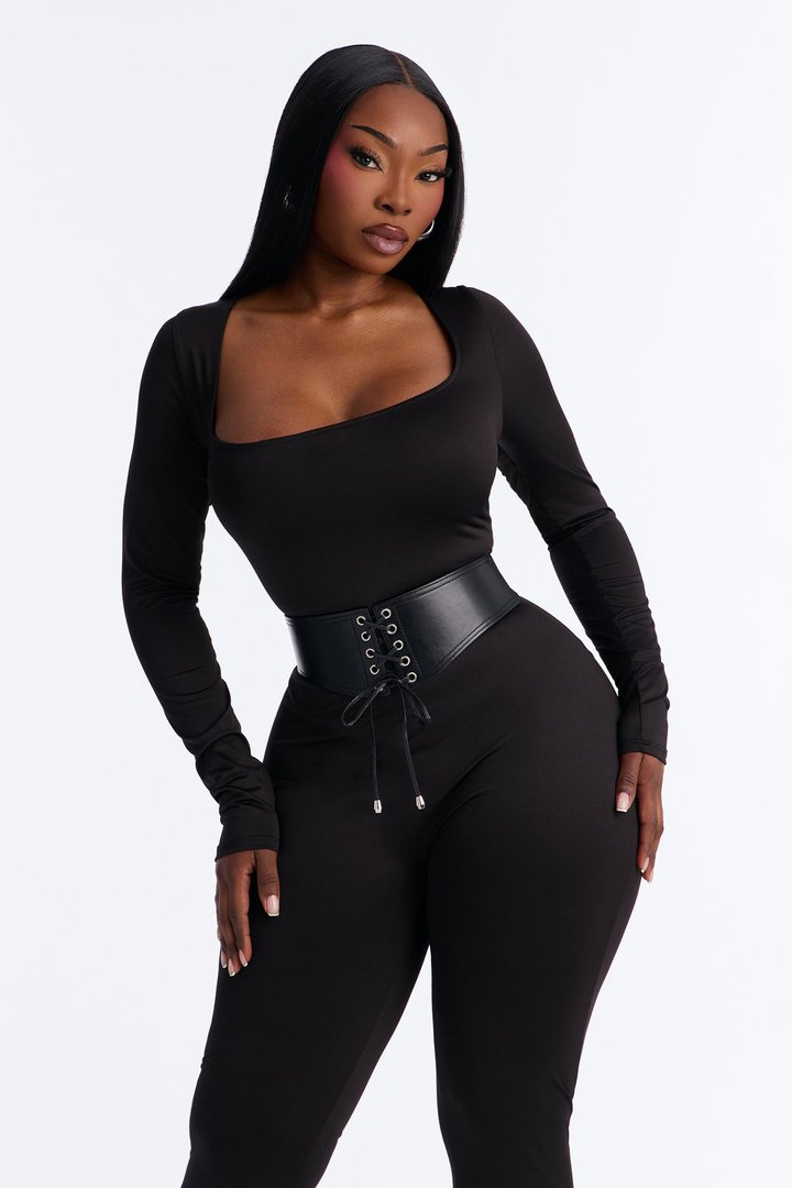 Sydney Belted Skinny Catsuit - Black