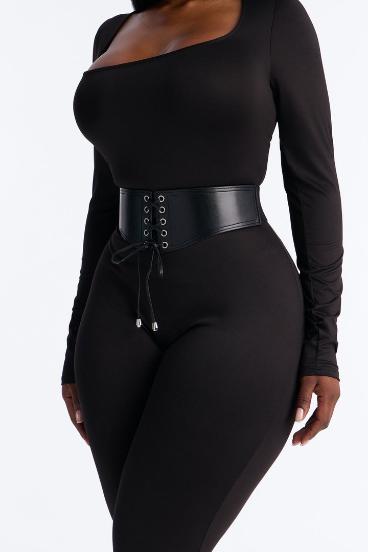 Sydney Belted Skinny Catsuit - Black