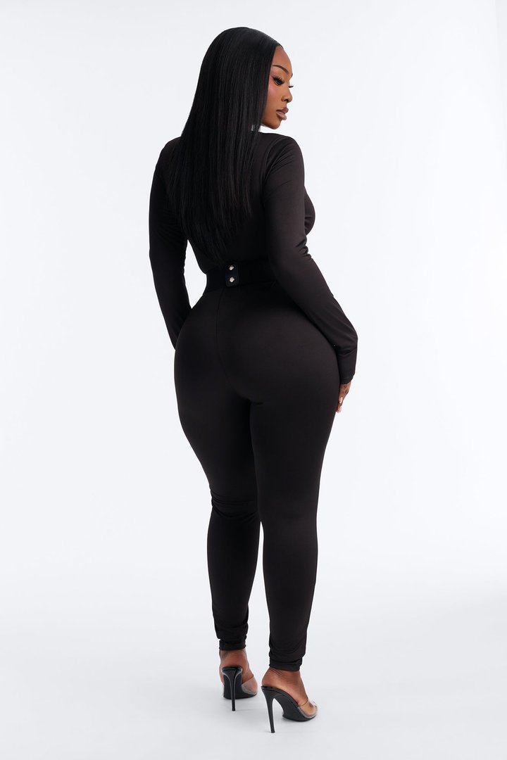 Sydney Belted Skinny Catsuit - Black