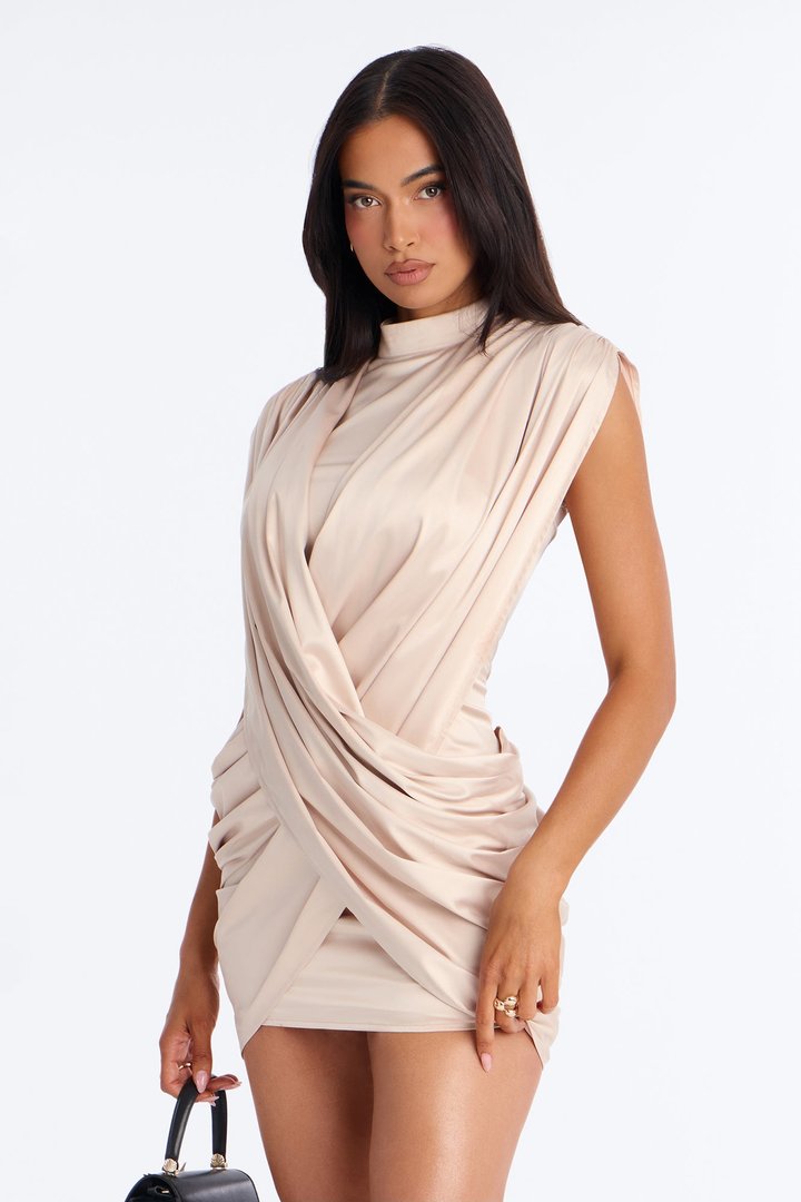 Lilou Draped Satin Mini Dress - Champagne