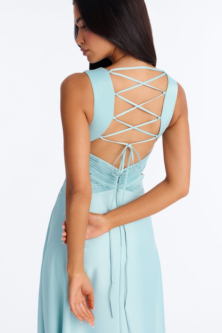 Satin Dreams Pleated Satin Gown - Jade