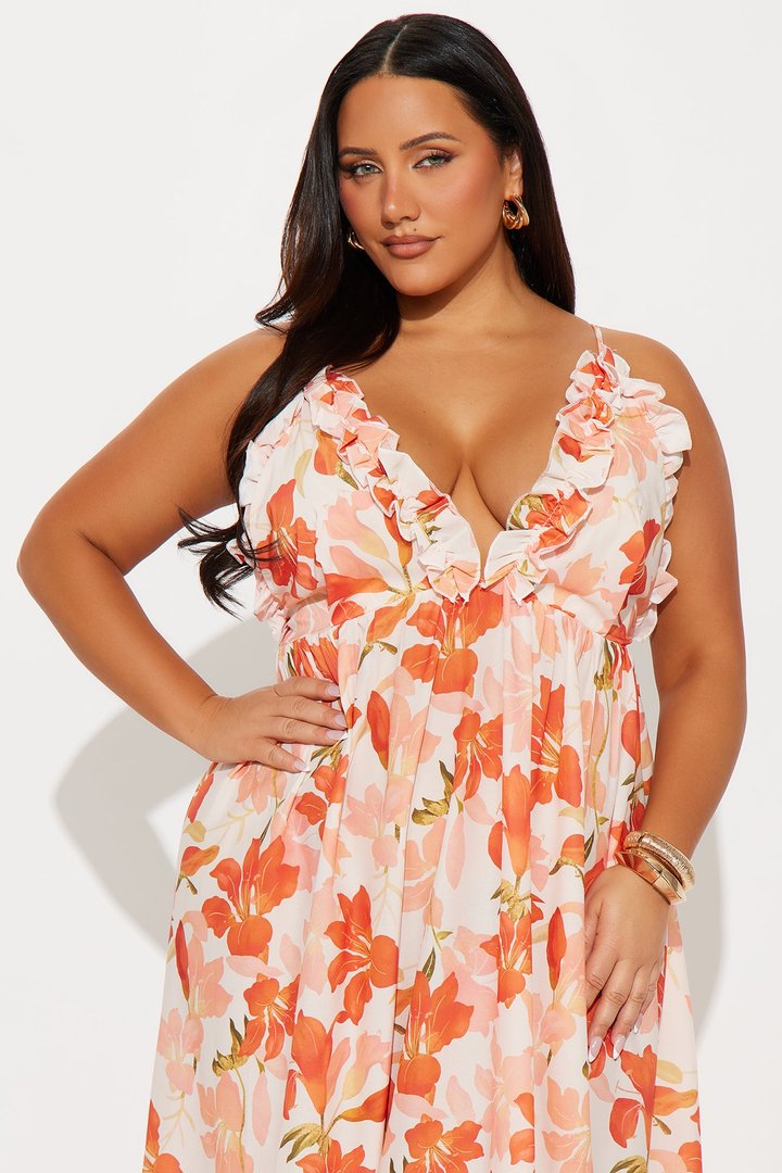Kyla Floral Maxi Dress - Coral/combo