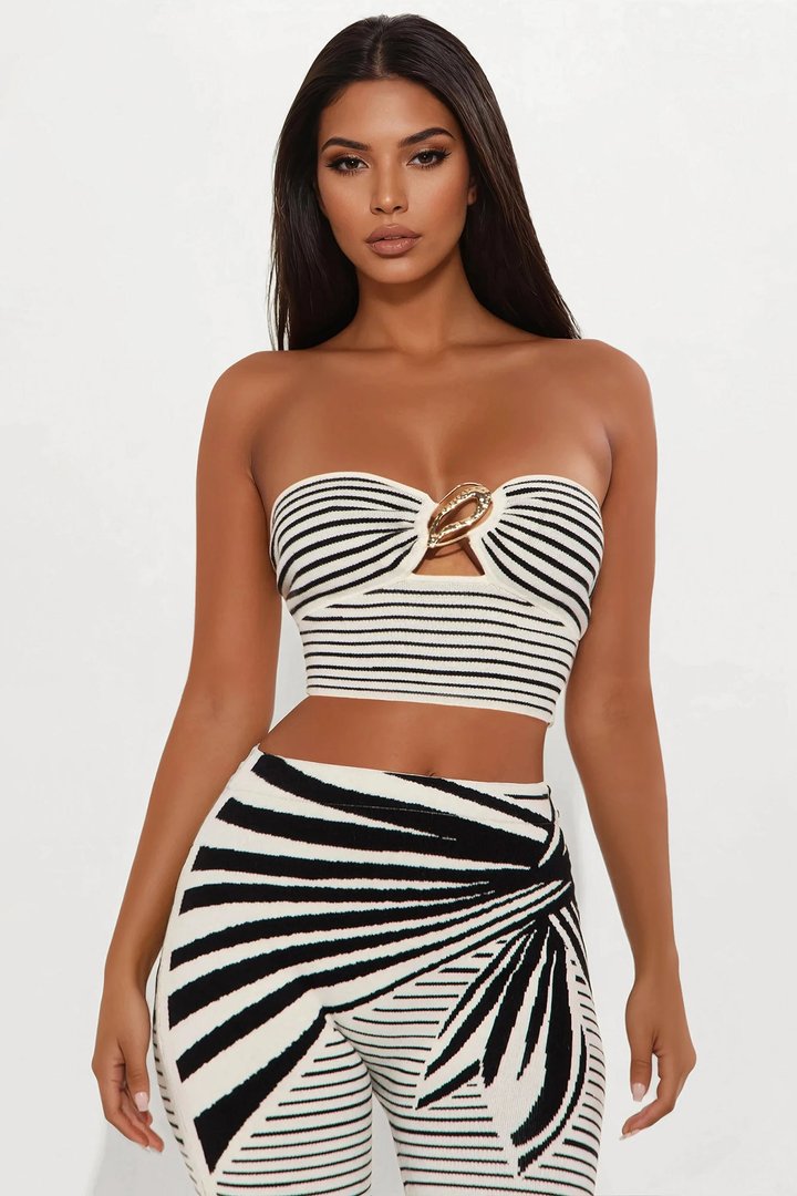 Knot Your Average Sweater Knit Pant Set - White/Black