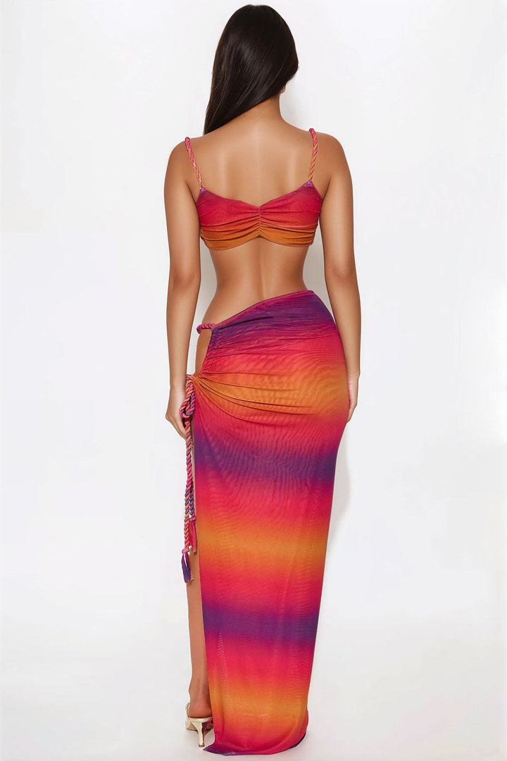 Aurora Lights Maxi Skirt Set - Orange/combo