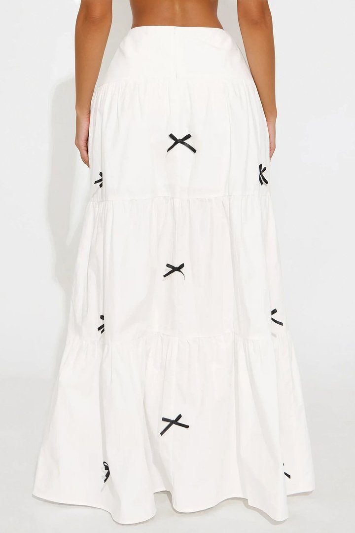 In Love With Bows Tiered Maxi Skirt - White
